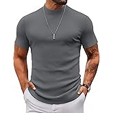 COOFANDY Mens Mock Turtleneck Sweater Short Sleeve Slim Fit Turtle Neck Sweaters Casual Basic Tee Ribbed Knit Pullover Tops