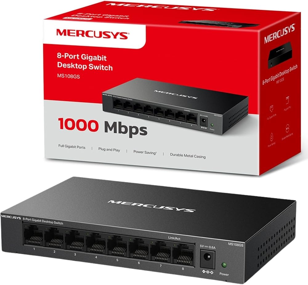 MERCUSYS MS108GS 8-Port Gigabit Network Switch 1000Mbps Ethernet Splitter Metal