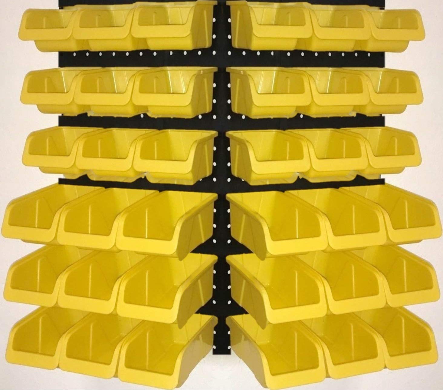 WallPegPegboard Bins Garage Organization - Parts Bin Kit Hooks to Peg Board Panels Workbench & Tool Organizer Larger Size Bins for Home Office Crafts Shop (Yellow, PB-36-Y)