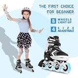 Nattork Adjustable Inline Skates for Boys 8-12 8 Illuminating Wheels Black view 7