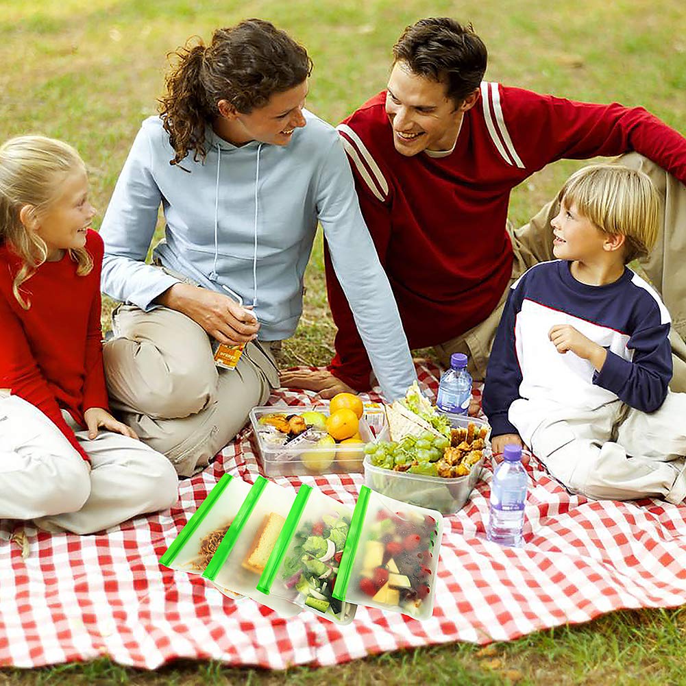 Reusable Storage Bags, SEEOOR Leakproof Freezer Bag, Ziplock Bags BPA Free for Food Snacks, Fruits, veggies, Lunch, Sandwiches, Make-up, Travel (4 Pack)