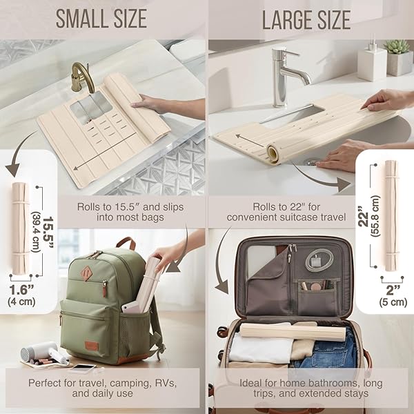 MAPLEFIELD BATHROOM SINK COVER FOR COUNTER SPACE, HEAT RESISTANT SILICONE SINK MAT FOR YOUR BEAUTY ROUTINE, SMALL BATHROOM SPACE SAVER SINK COVER FOR MAKEUP (BEIGE LARGE, 22 X 2 X 2 INCHES)