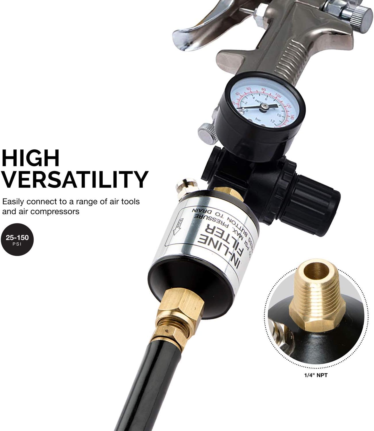 Neiko 30253A Water & Oil Separator For Air Line | 1/4" Npt Inlet & Outlet | 150 PSI - - 
