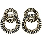 Black Rhinestone Pave Interlock Circle Statement Earring Dangle Drop Elegant Party Prom Dress