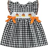 Toddler Baby Girl Halloween Dress Plaid Dot Ghost Pumpkin Short/Long Sleeve Smocked Dress Boutique Clothing