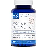 Essential Stacks Betaine HCL with Pepsin, Ox Bile, Organic Gentian & Ginger - Betaine Hydrochloride Supplement w Digestive Enzymes, Bile & Bitters - Gluten, Dairy & Soy Free (120 Capsules)