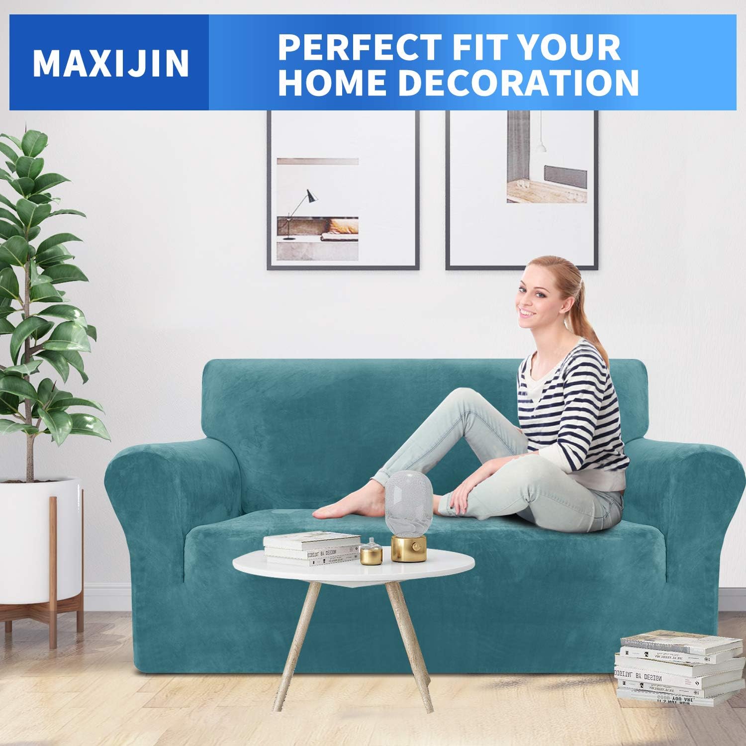 MAXIJIN Thick Velvet Sofa Covers 2 Seater Super Stretch Non Slip Loveseat Covers for Living Room Dogs Cat Pet Plush Love Seat Couch Slipcovers Elastic Furniture Protector (2 Seater - Image 3