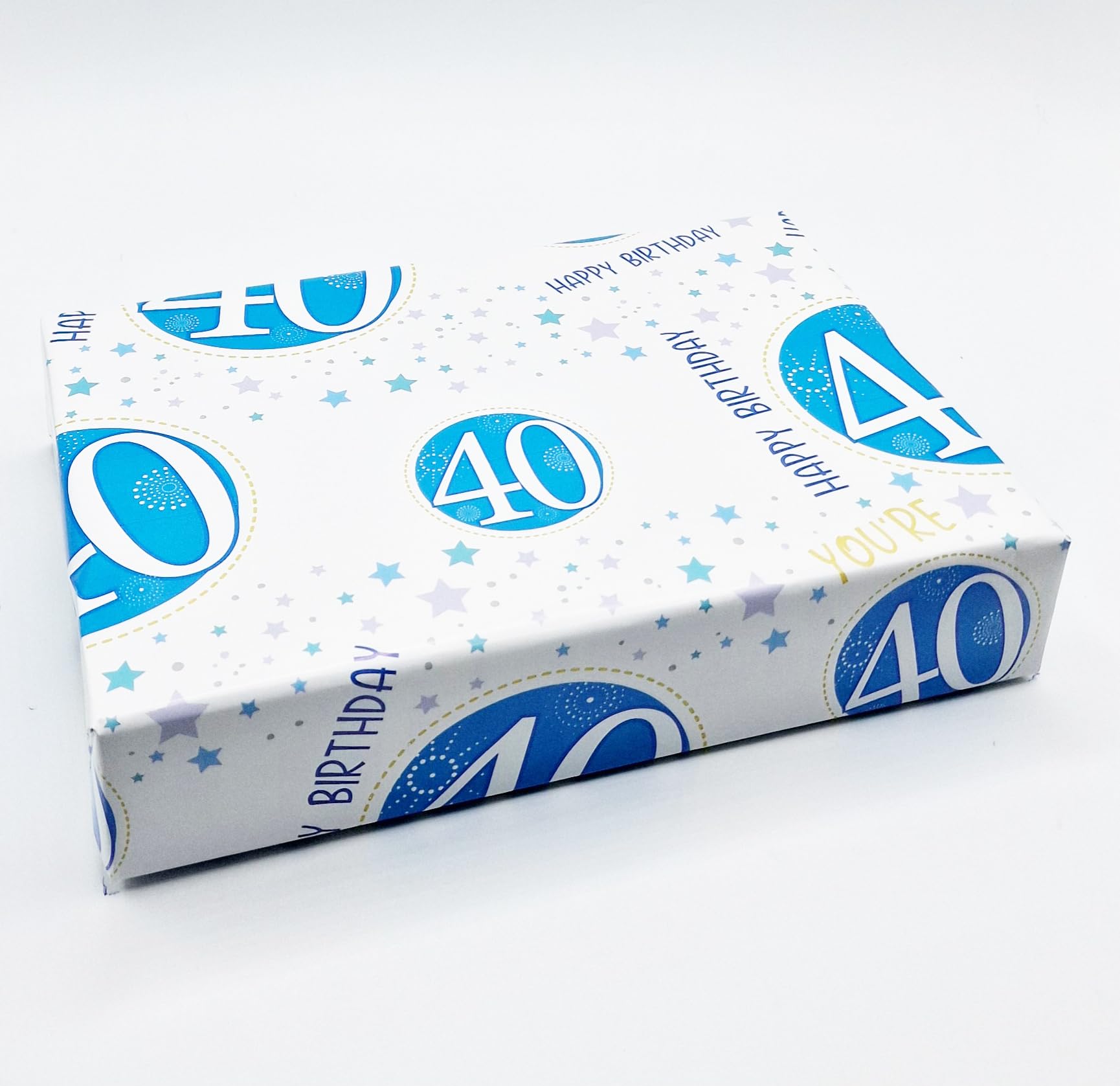 4 Sheets + 4 Gift Tags 40th Birthday Wrapping Paper Age 40 Birthday Blue Gift Wrap Male (AWU)