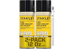 Stanley F993 Expanding Foam Sealant Spray – (2x12oz) Gaps & Cracks Filler, PestBlocker for Indoor/Outdoor Use – Paintable, Waterproof, Polyurethane Insulation Foam with Straw Applicator | 2 Pack