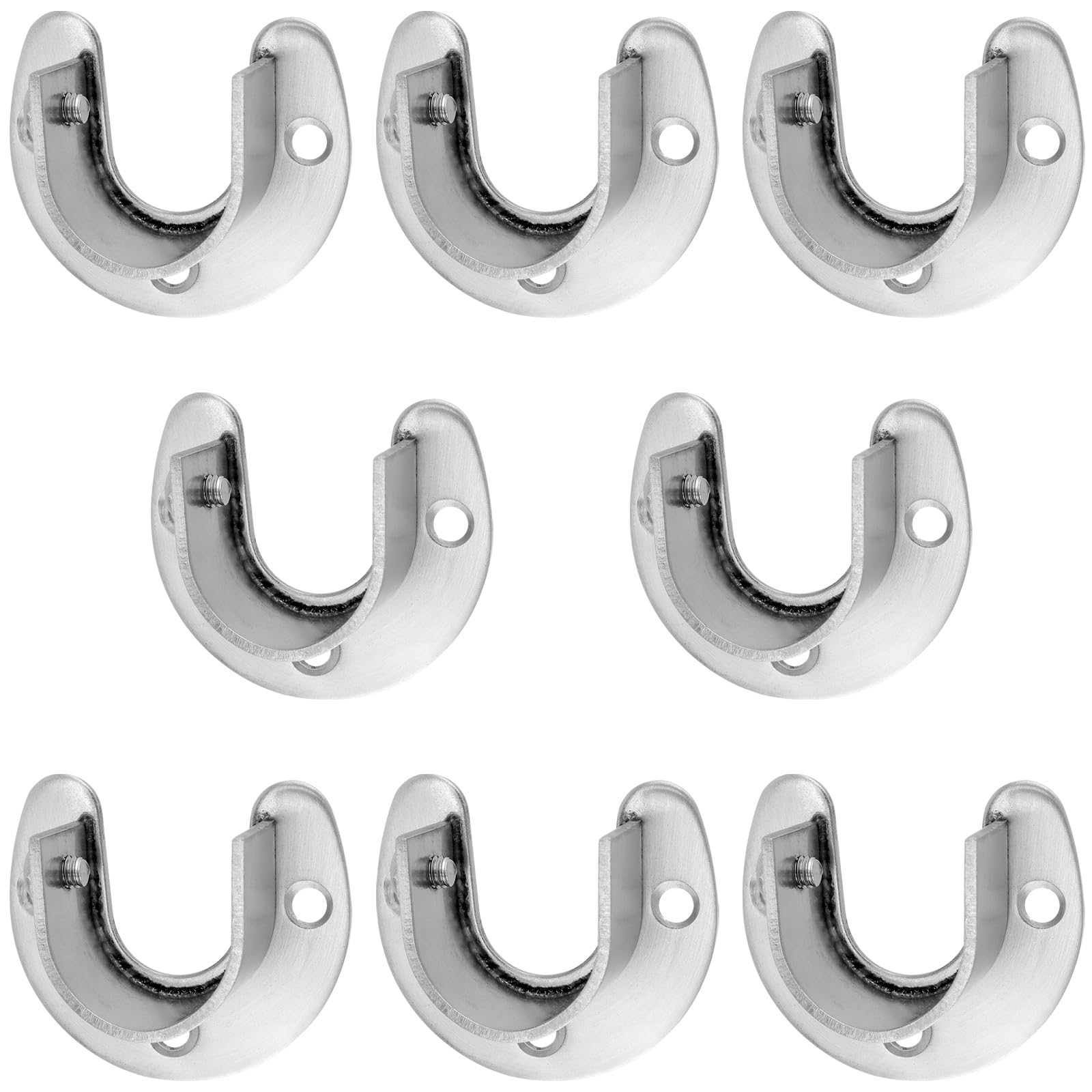 YUENPUN 8 PCS Wardrobe Rail Bracket, Closet Rod Bracket End Supports, U Shape Stainless Steel Closet Pole Sockets 25mm Flange Rod Holder for Shower Curtain and Wardrobe