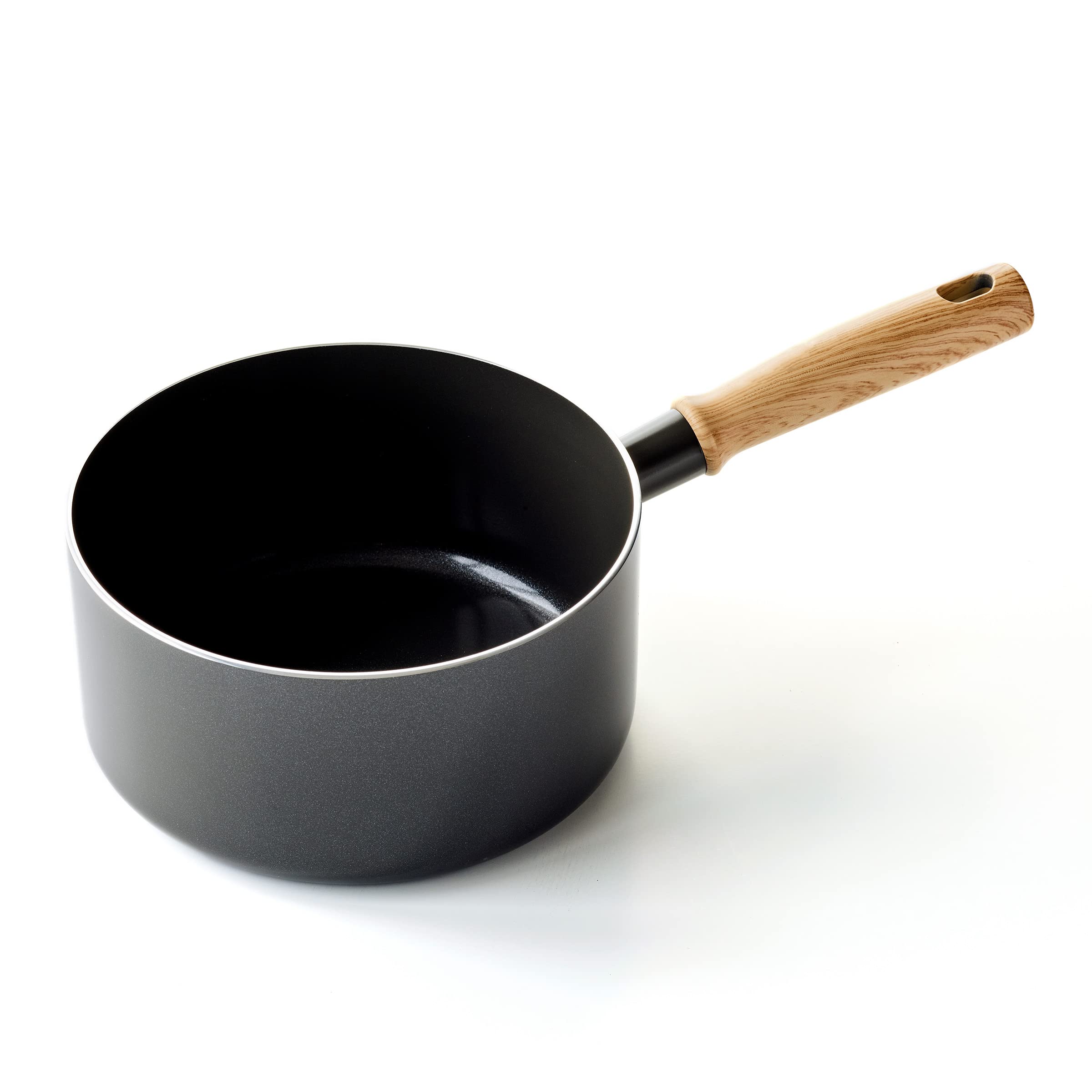 GreenChef Vintage Healthy Ceramic Nonstick 18 cm/2.1 Litre Milk Pan Pot, Wood Inspired Handle, PFAS Free, Induction Suitable, Oven Safe up to 160˚C, Grey