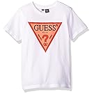 GUESS Little Boys' Short Sleeve Logo T-Shirt, True White, 5