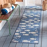 SAFAVIEH Washable Rug Outdoor Courtyard Collection - 2'3" x 6'7" Runner, Blue & Beige, Non-Shedding & Easy Cleaning, Ideal fo