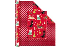 WERNNSAI Christmas Dog Wrapping Paper - 1 Roll 43cm x 10m Christmas Wrapping Paper Red Xmas Gift Wrap for Kids Adult Xmas Gif