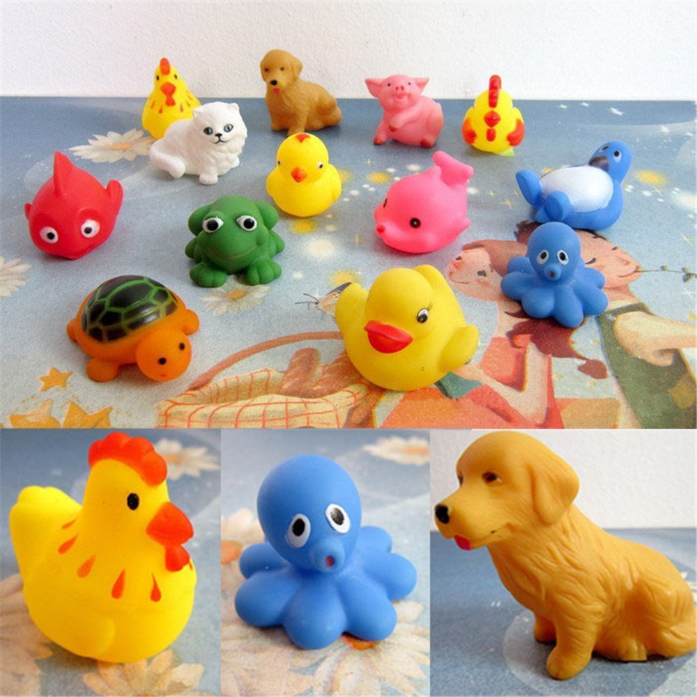 13 Pcs Rubber Bath Toys With Sound ,Mumustar Bathtub Shower Toy Ducks Turtle Frog For Baby