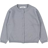 JELEUON Little Girls Cute Crew Neck Long Sleeve Button-Down Solid Cotton Fine Knit Cardigan Sweaters