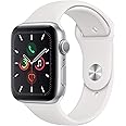 Apple Watch Series 5 (GPS, 44MM) - Silver Aluminum Case with White Sport Band (Renewed)