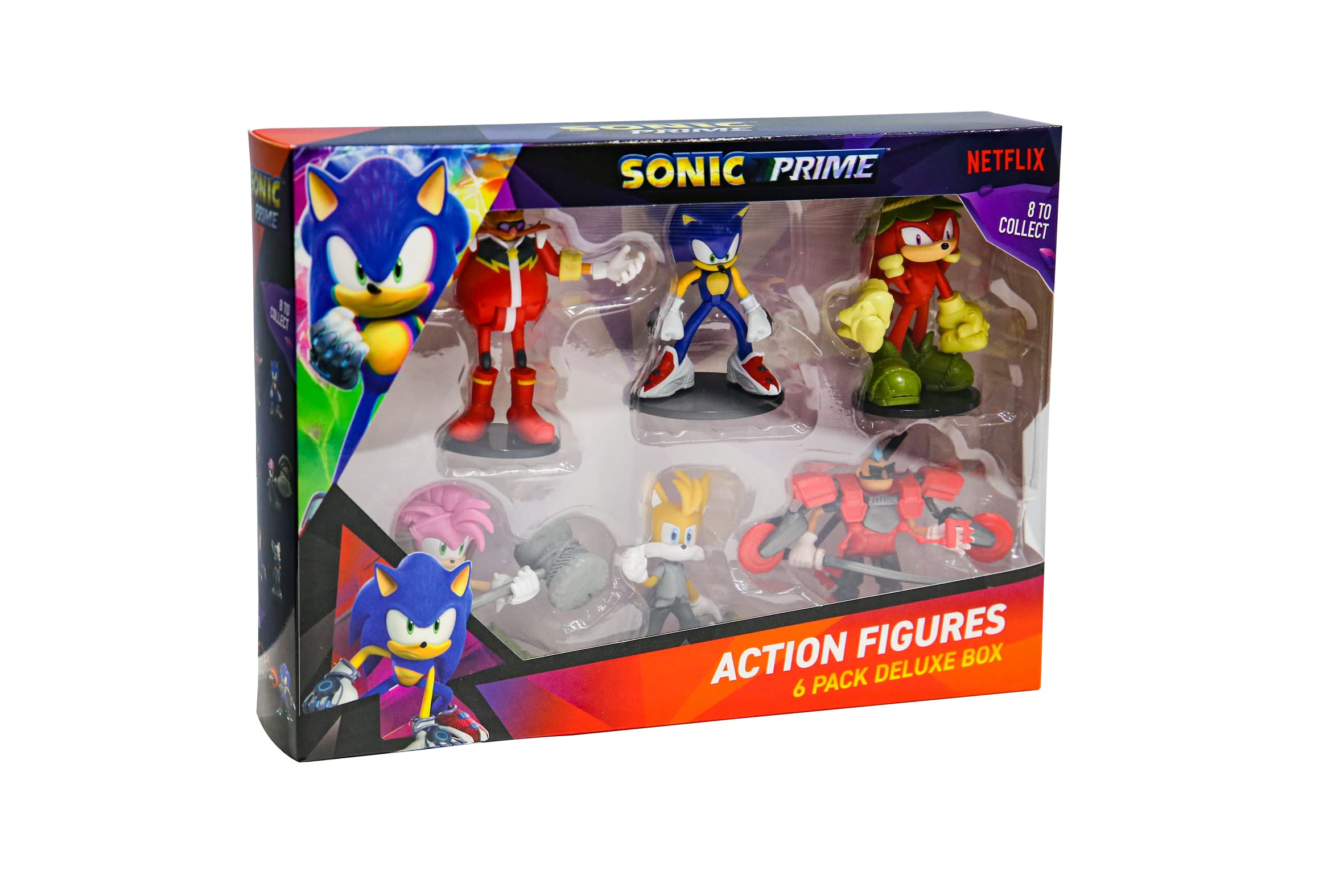 BANDAI Sonic Prime Action Figures 6 Pack Set 1 | 7.5cm The Hedgehog Articulated Based On Netflix TV Show Toys Make Great Gaming Merchandise For Adults And Kids (PM6070A)