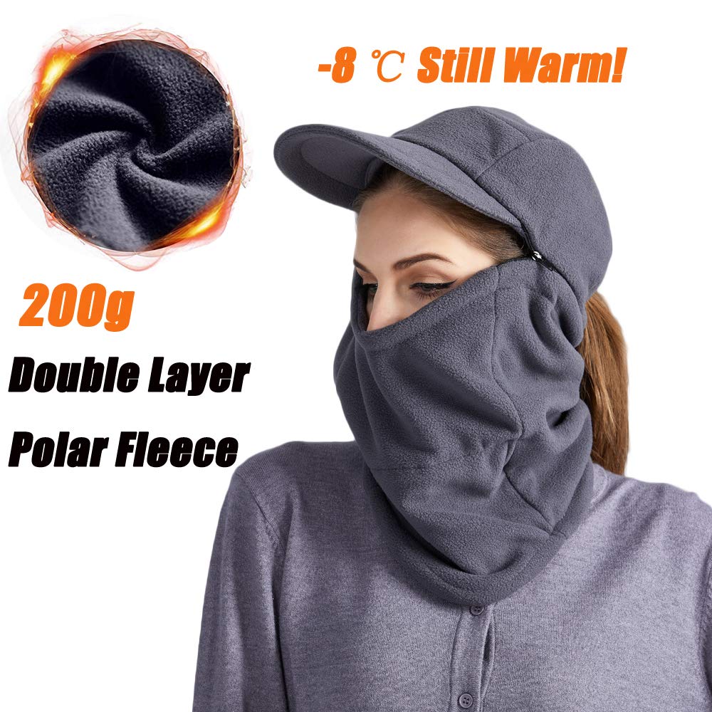 ToVii Winter Fleece Balaclava Hood Sets Ski Face Mask with Detachable Neck Warmer Windproof Thermal Protective Headgear Cap Grey
