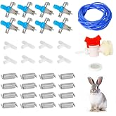 OCQOTAT Automatic Rabbit Watering System,Quail Rabbit Water Bottle Dispenser 8 Nipples Drinker,ID 5/16" Hose 19.68 Feets,Barb Fittings to G1/2" Thread,T-Fittings,Springs,Gaskets,Bucket Connector