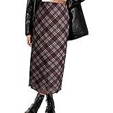 Avanova Women Plaid High Waisted Midi Skirts Mesh Flowy Summer Long Skirts Plaid Brwon Small