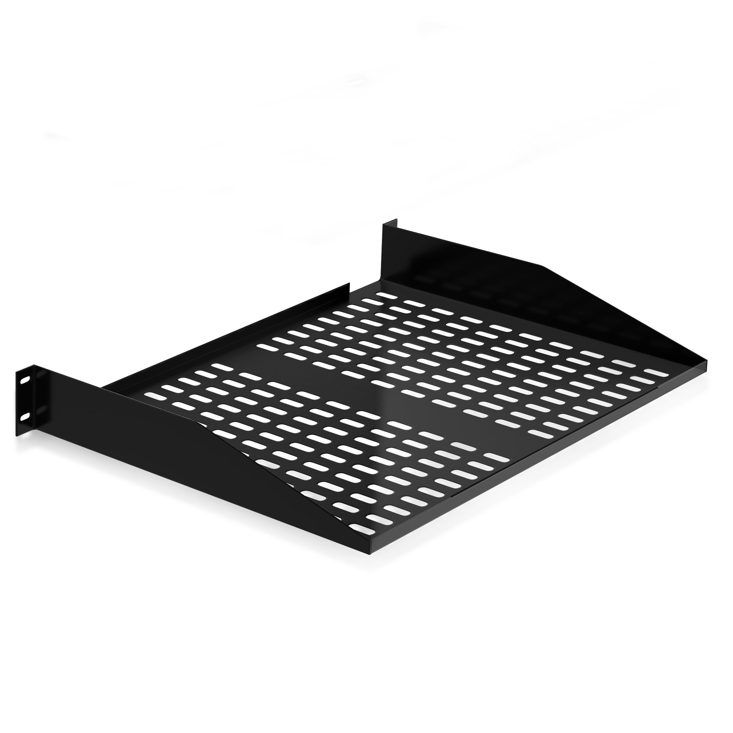 Pyle Servidor 2U de 19 pulgadas, estantes ventilados para una buena circulación de aire, voladizo, estante de pared, dispositivo universal, estante para gabinete, bandeja de montaje para caja de computadora, negro (PLRSTN22U), 1 unidad