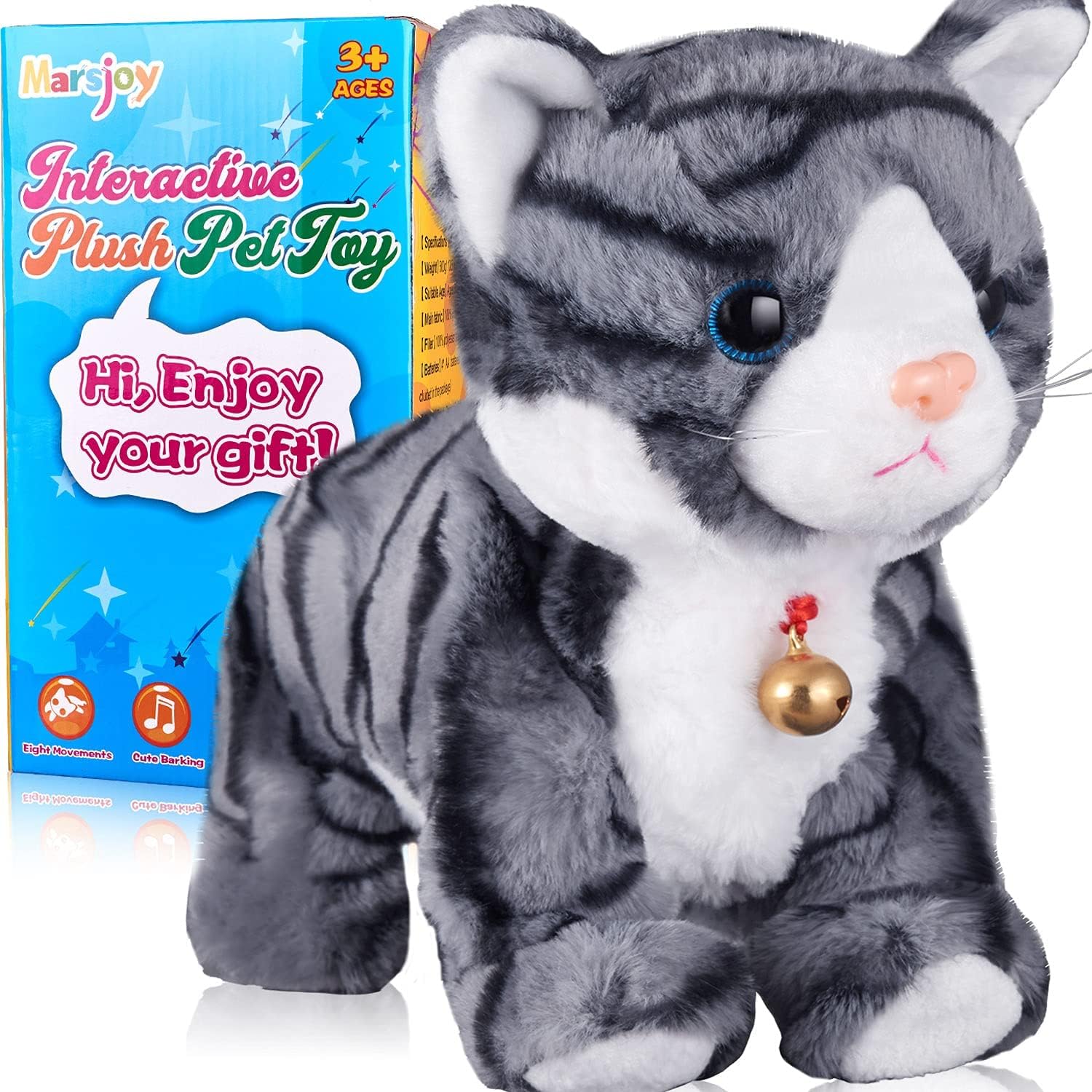 Marsjoy Grey Robot Cat Plush Cat Plush Cat Interactive Meow Kitten Touch Control Electronic Pet Robotic Cat Toy Animated Toy for Girl Child L: 12