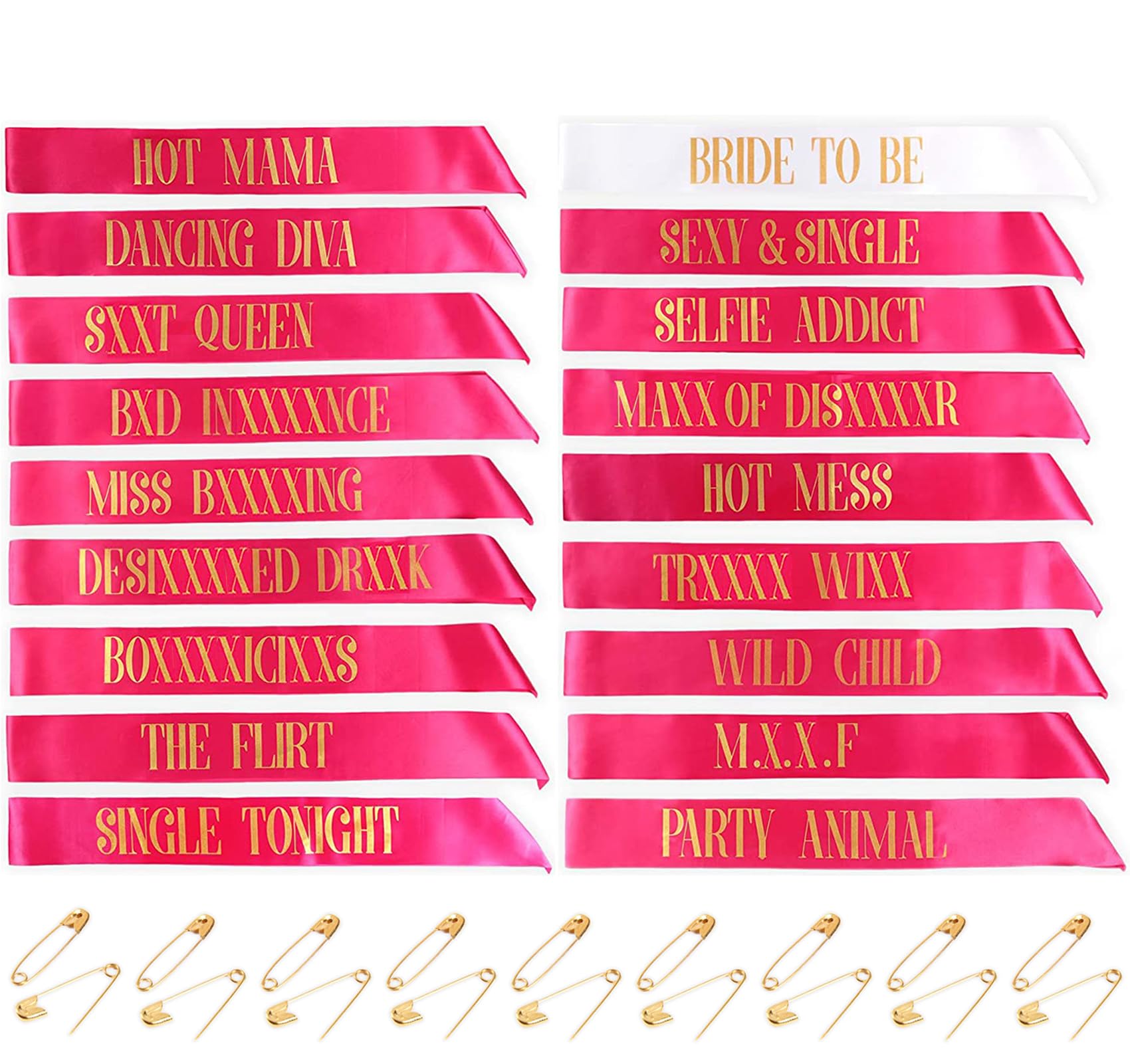 STAY GENT 18 Pieces Bride to Be Sashes, Bridesmaid Sashes Set 17 Pieces Rose with 1 Piece White Sashs Gold Text for Hen Night Party, Bachelorette Party Supplies, Wedding Ladies Night Out