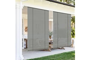 AwnPro 4'W x 8'H Outdoor Shade Blinds Patio Roll Up Blackout Shades Exterior Roller Privacy Screen for Pergola Balcony Porch Carport Deck Window Light Grey