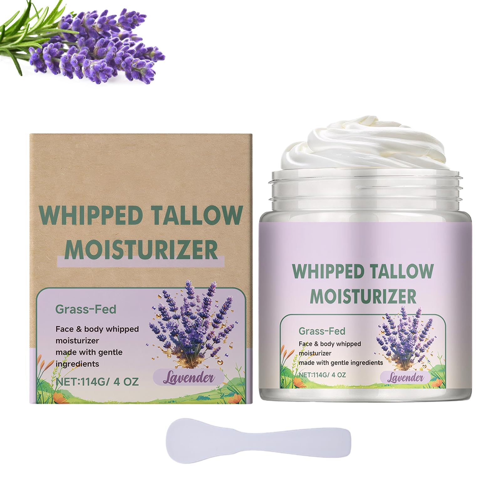 Beef Tallow Skin Care with a Spoon Tallow Face Cream for Sensitive Skin Grass Fed Organic Tallow Lotion with Honey&Lavender Beef Tallow Moisturiser for Repairing Damaged Dry Skin for Face&Body