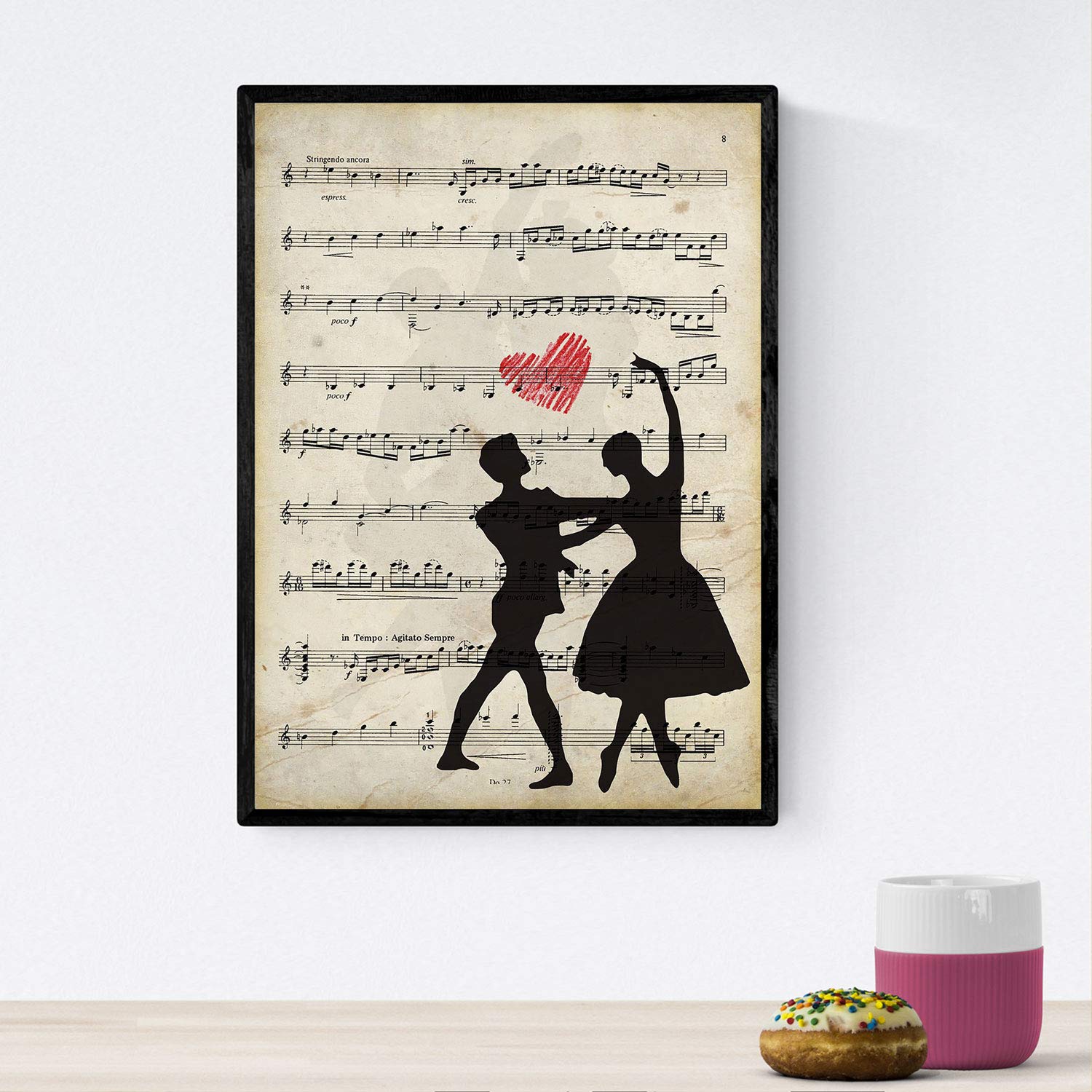 Nacnic Poster ballet couple of score. Sheets of images with sheet music. Music design for the home. A4 size — image 1