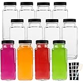 HINGWAH 8.5 OZ Glass Drink Bottles, Set of 12 Vintage Glass Water Bottles with Lids, Great for storing Juices, Milk, Beverage