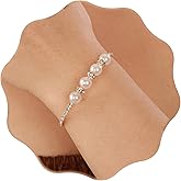 YERTTER Simple Vintage Open Cuff Pearl Crystal Bangle Bracelet Rhinestone Pearl Bangle Bracelet Gift for Women Brides for Prom Party Wedding Dating