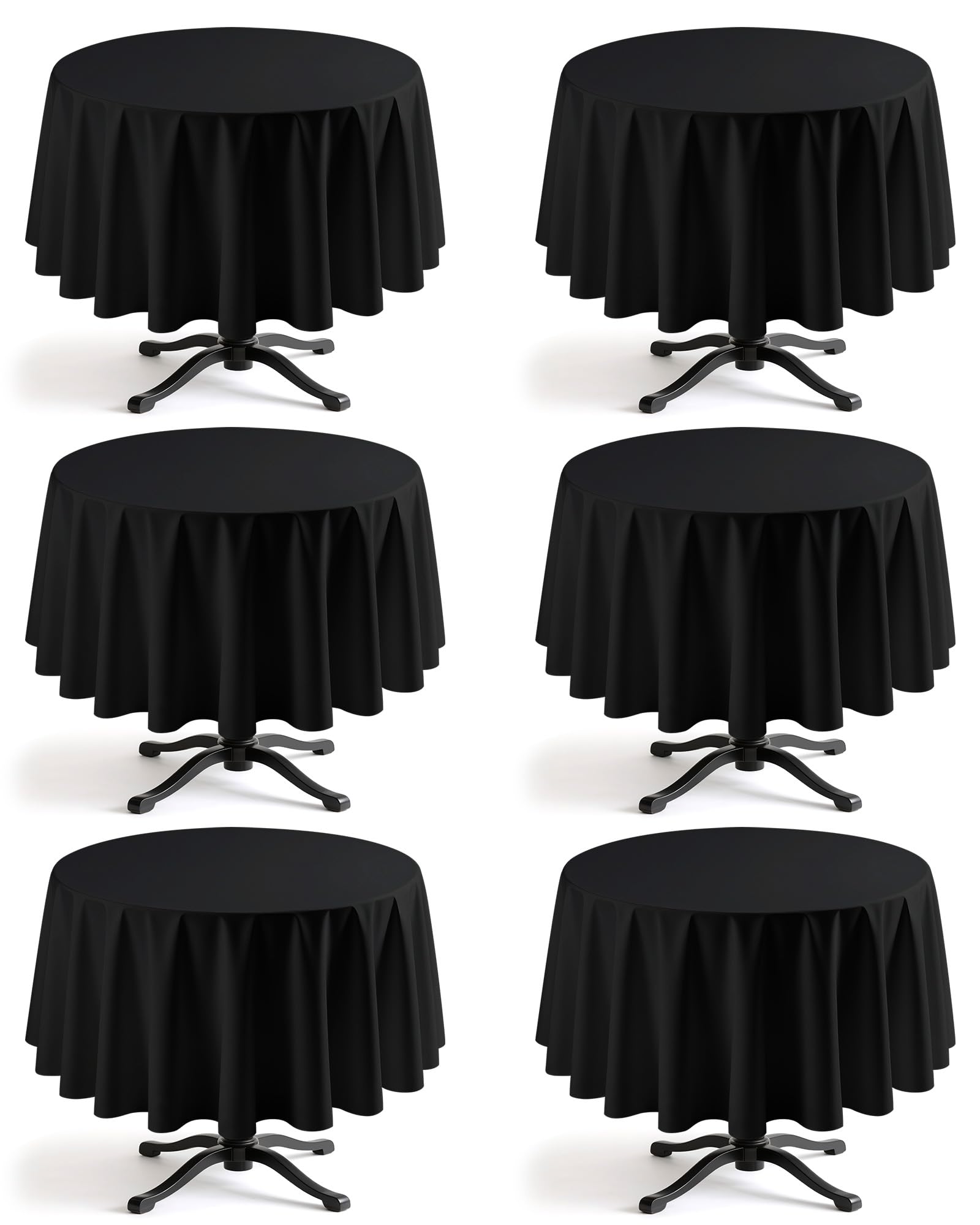 Niuara Black Round Table Cloth - 6 Pack, 90" Washable Fabric Tablecloth for Round Tables, Wrinkle-Resistant & Heat-Proof Table Cover for Weddings, Dinners & Parties Image