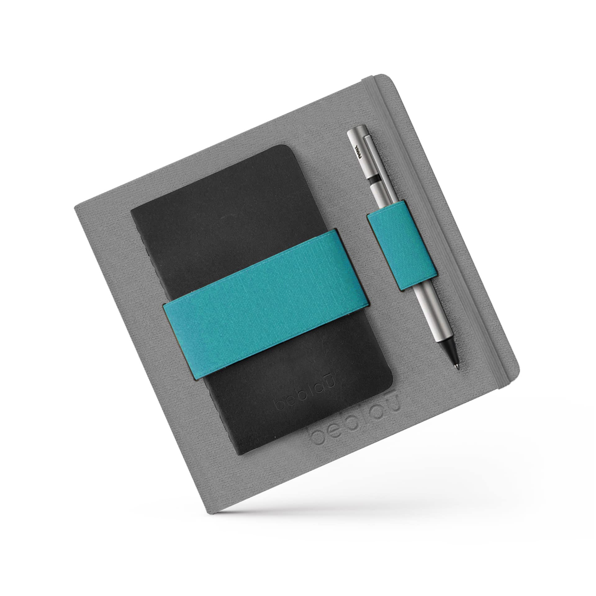 Beblau - Flex Notebook with Elastic Band, Organiser, Perfect for Christmas Gifts, Invisible Friend (Dark Grey - Turquoise, Stripes)