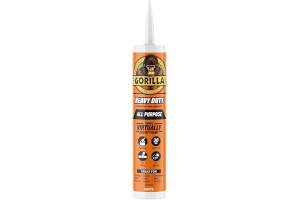 Gorilla Heavy Duty Construction Adhesive, All Weather Indoor & Outdoor, Paintable, Gap Filling, Non-Foaming, 9oz/266mL, Cartr