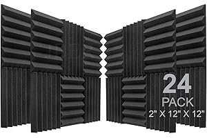 JBER Acoustic Panels Studio Foam Wedges Fireproof Soundproof Padding Wall Panels 2" X 12" X 12" (24 Pack Wedge 2" - Charcoal)