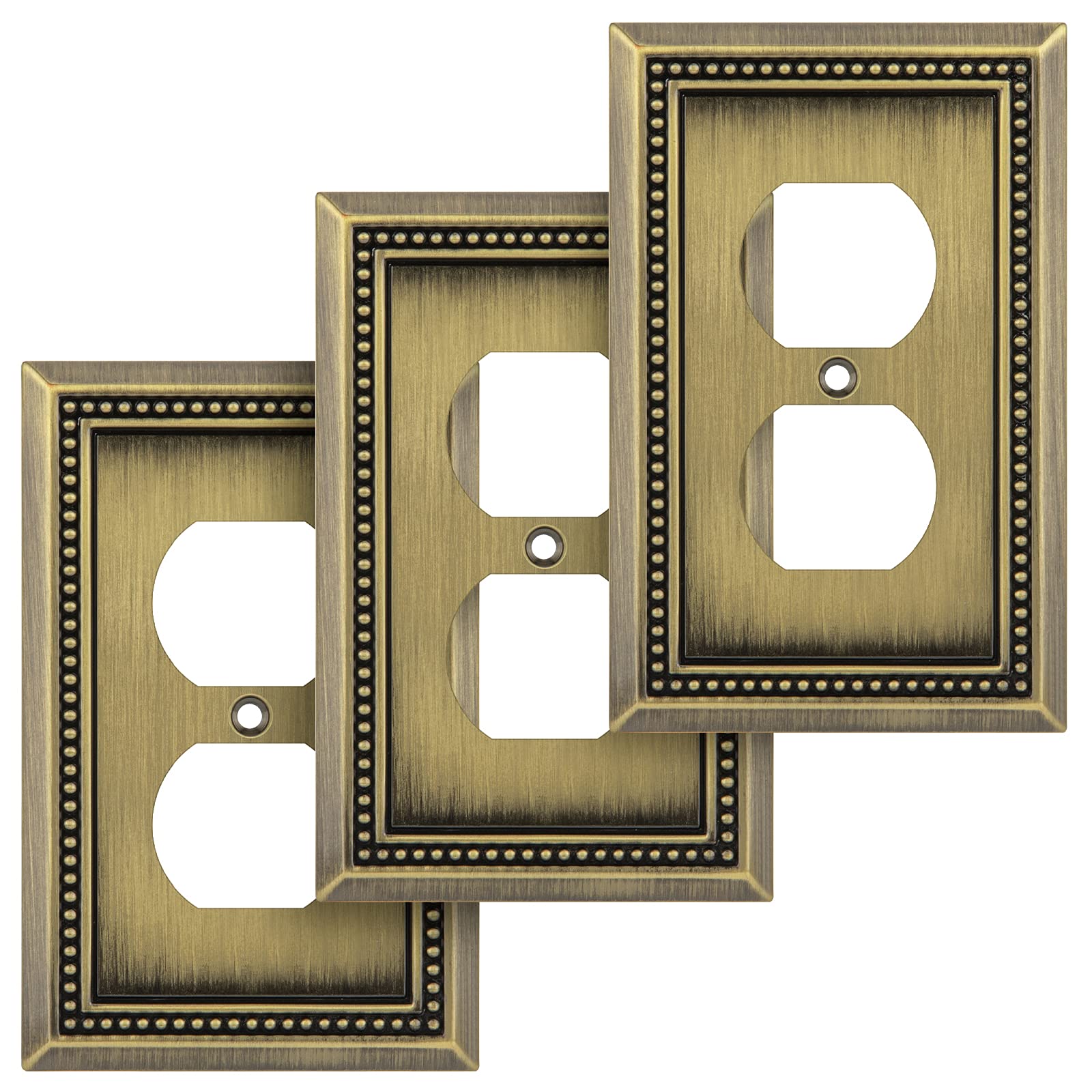 Photo 1 of Henne Bery Sunken Pearls Heavy Duty Decorative Wall Plate Switch Plate Outlet Cover (Single Duplex, 3 Pack, Antique Brass)