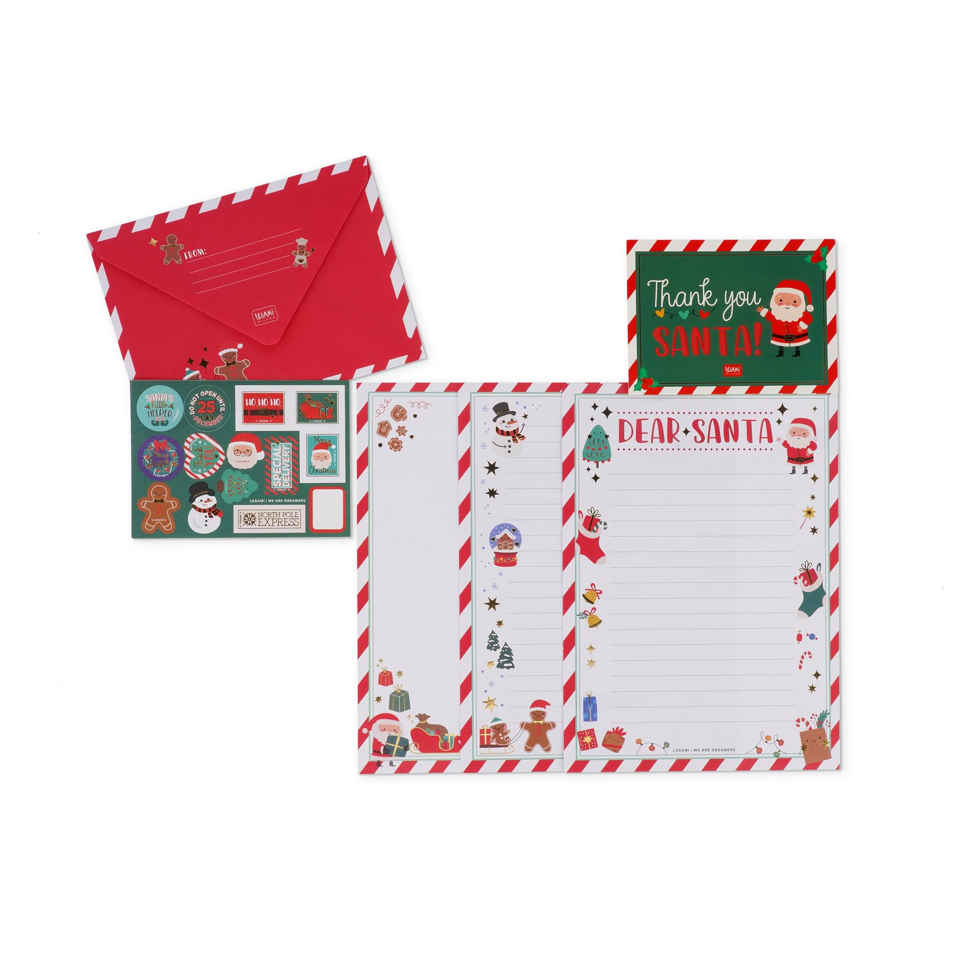 Legami - Santa Claus Letter Set, Unisex Letter Set, Includes Envelope, Letters to Fill in, Postcard, Adhesive Sheet, Glitter Slat Detail, FSC Certified Paper