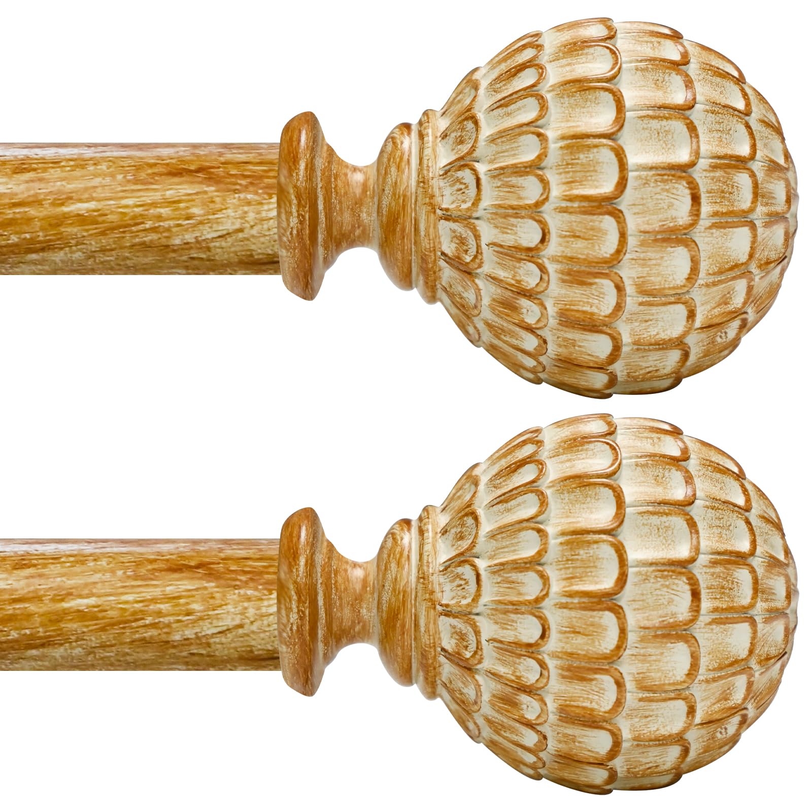 View 1 of 2 Pack Wood Boho Curtain Rod for Windows 18 to 64 inch, 1-inch Heavy-Duty Adjustable Curtain Rod with Decorative Pinecone finials for Farmhouse Living room, Bedroom, Dining room