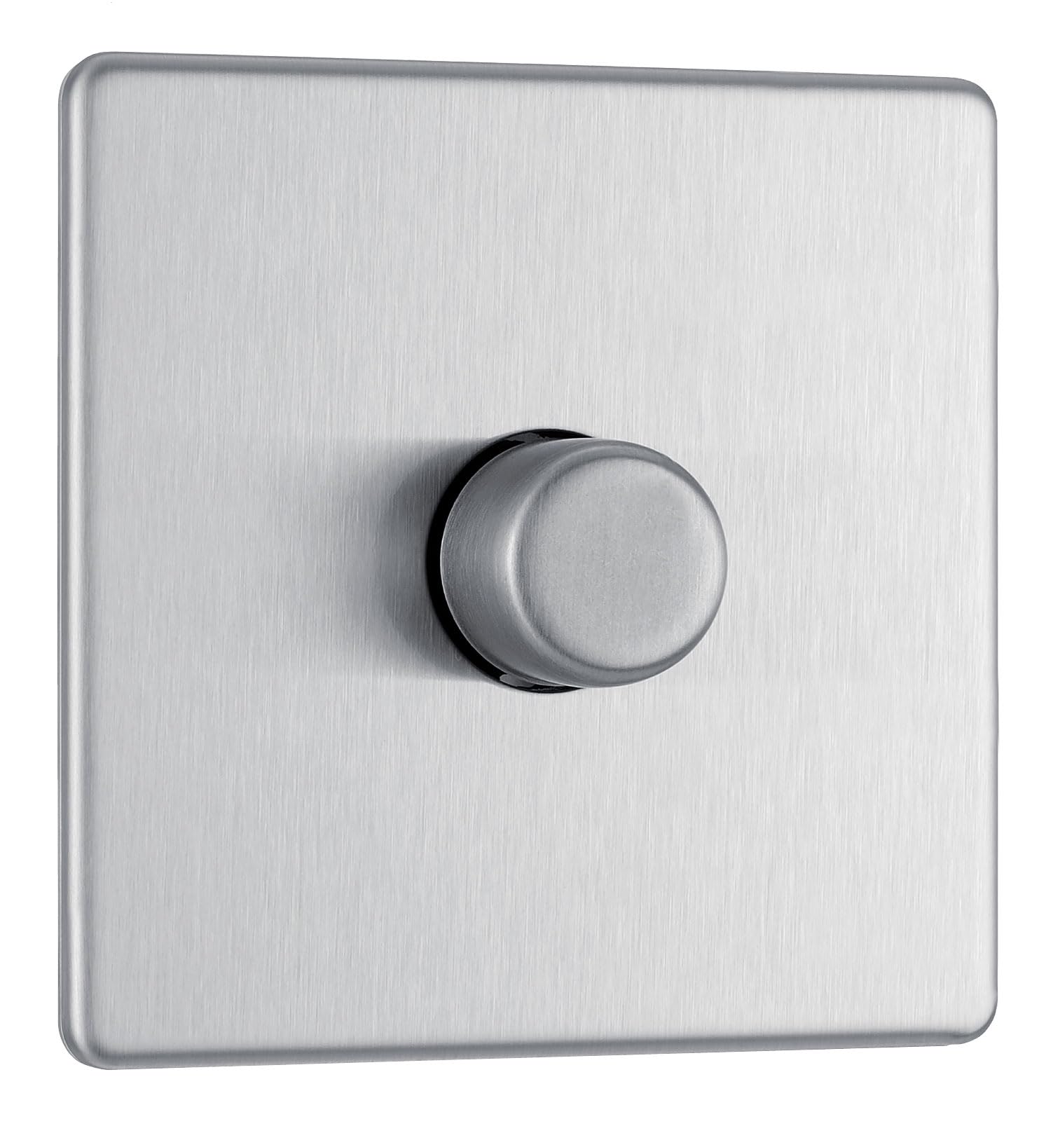 BG Electrical Intelligent Single Wall Dimmer Switch, 2 Way, Screwless Front Plate, Premium Flatplate, Brushed Steel, 200W, FBS81