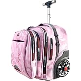PISKGODSF 22 Inch Travel Rolling Backpack with Wheels for Women, Large Wheeled Backpacks with Large Capacity, Roller Bag with Laptop Waterproof Compartment (Pinkish)