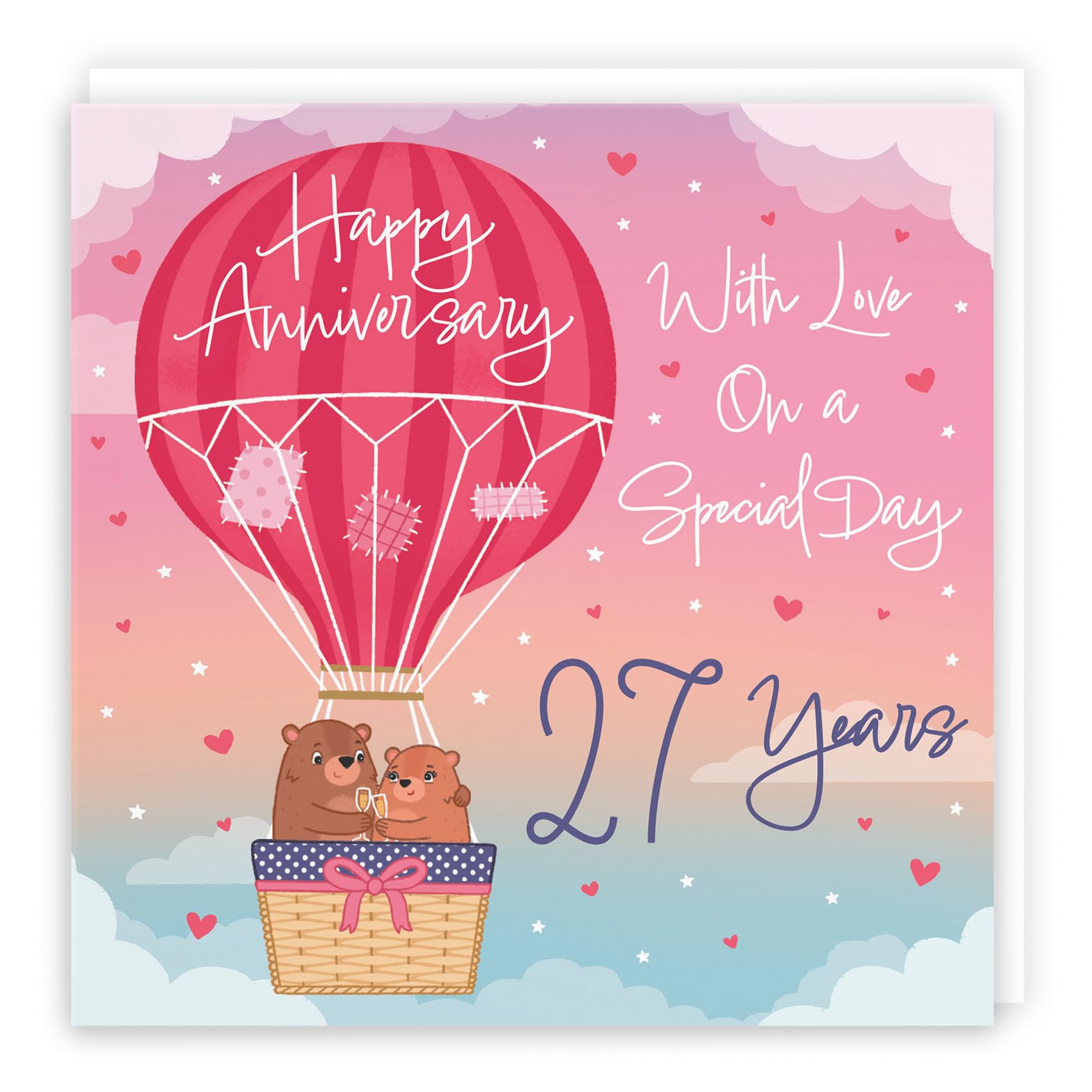 Hunts England - Hot Air Balloon 27th Anniversary Card For Him/Her - Cute Bears Collection - 27th Anniversary Card For Wife, Husband, Friends, Couple - 27 Years Anniversary Card — image 1