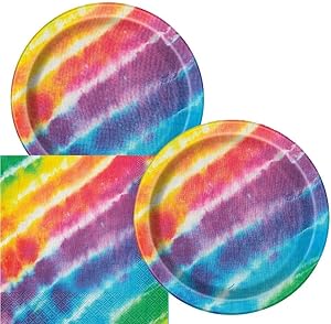 Tie Dye Themed Birthday Party Plates and Napkins (Serves 16)