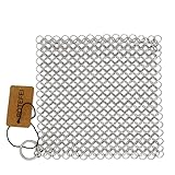 Cast Iron Cleaner 6" x 6.3" Premium 316L Stainless Steel Chainmail Scrubber for Skillet, Wok, Pot, Pan; Pre-Seasoned Pan Dutc