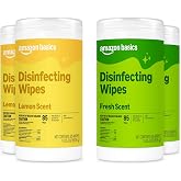 Amazon Basics Disinfecting Wipes, Lemon &amp; Fresh Scent, Sanitizes, Cleans, Disinfects, Deodorizes, 340 Count (4 Packs of 85), Packaging May Vary