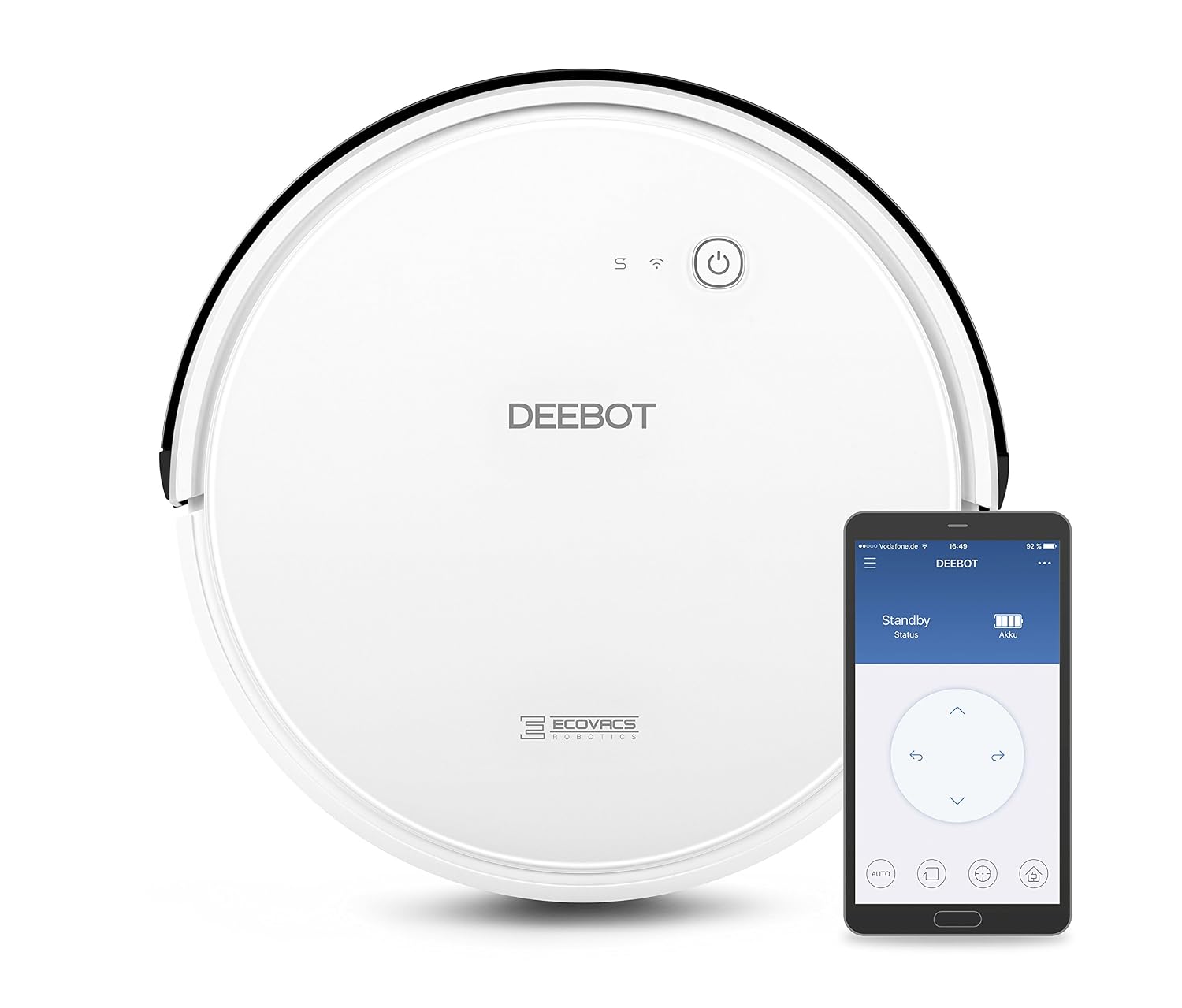 ECOVACS Robotics DEEBOT 600 - Robot aspirador con limpieza sistemática y control mediante APP, poder de succión MÁX, Adecuado para suelos duros y alfombras, blanco