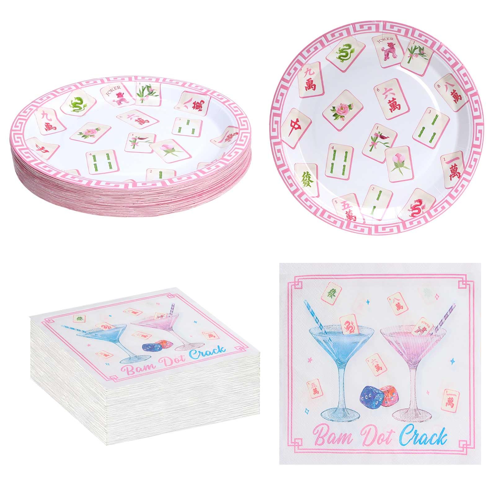 Photo 1 of 20 Pcs Mahjong Napkins Cocktail and Mahjong Plates Set,Mahjong Party Supply,Mahjong Party Set For Home, Special Events, Bridal Showers, Wedding, Anniversary & Birthdays