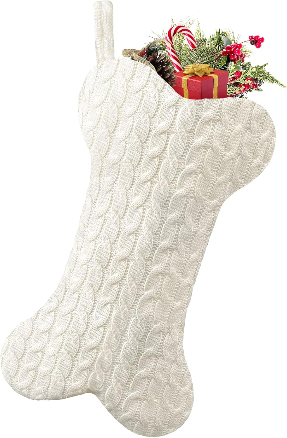 Stockings & Holders - Malier Dog Christmas Stocking, Knit White Christmas Stocking for Dogs, Bone Shape Dog Stocking Christmas Large Pet Stockings Hanging Dog Christmas Stocking for Dogs Cats Pets (Style 3)