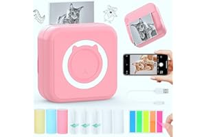 QYCHHJ Inkless Sticker Printer for iPhone/Android, Bluetooth Mini Pocket Printer with 8 Rolls Thermal Paper, Portable Mini Printer for School Notes Journal Memo Photo Picture, Pink
